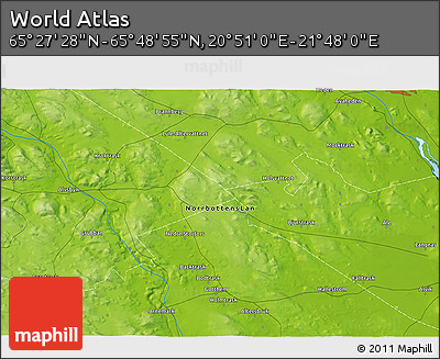 Physical 3D Map of the Area around 65° 38' 11" N, 21° 19' 30" E