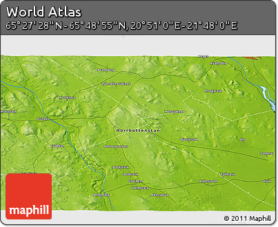 Physical 3D Map of the Area around 65° 38' 11" N, 21° 19' 30" E