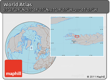 Gray Location Map of the Area around 65° 38' 11" N, 21° 10' 29" W