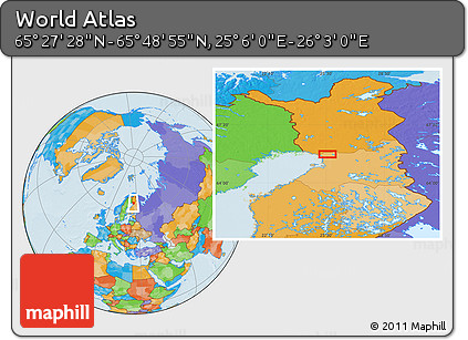 Political Location Map of the Area around 65° 38' 11" N, 25° 34' 30" E