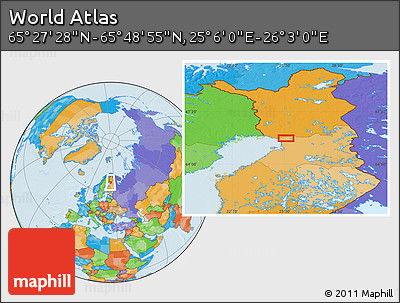 Political Location Map of the Area around 65° 38' 11" N, 25° 34' 30" E