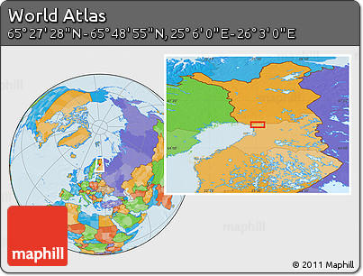 Political Location Map of the Area around 65° 38' 11" N, 25° 34' 30" E