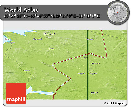 Physical 3D Map of the Area around 65° 38' 11" N, 29° 49' 30" E