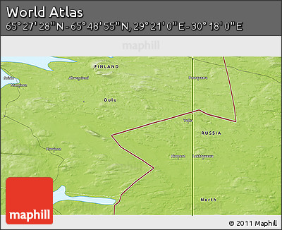 Physical 3D Map of the Area around 65° 38' 11" N, 29° 49' 30" E