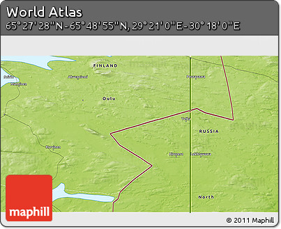 Physical 3D Map of the Area around 65° 38' 11" N, 29° 49' 30" E
