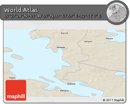 Shaded Relief 3D Map of the Area around 65° 38' 11" N, 32° 22' 30" E