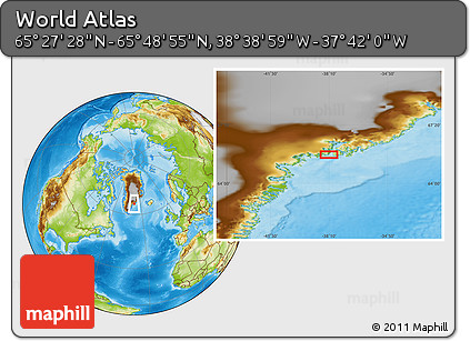 Physical Location Map of the Area around 65° 38' 11" N, 38° 10' 29" W