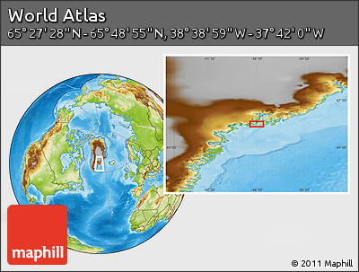 Physical Location Map of the Area around 65° 38' 11" N, 38° 10' 29" W