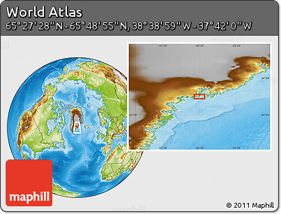 Physical Location Map of the Area around 65° 38' 11" N, 38° 10' 29" W