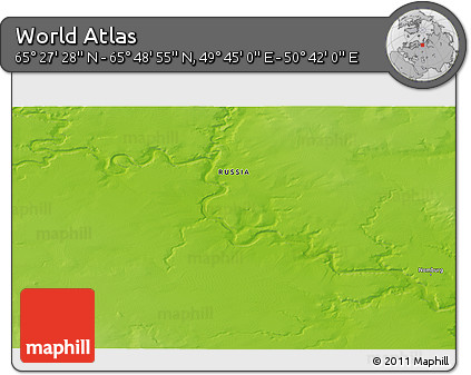 Physical 3D Map of the Area around 65° 38' 11" N, 50° 13' 30" E