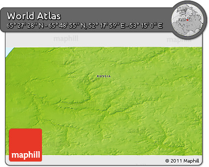 Physical 3D Map of the Area around 65° 38' 11" N, 52° 46' 29" E