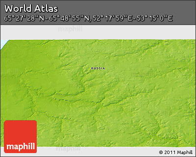 Physical 3D Map of the Area around 65° 38' 11" N, 52° 46' 29" E