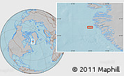 Gray Location Map of the area around 65° 38' 11" N, 54° 19' 30" W, hill shading