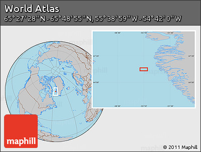 Gray Location Map of the Area around 65° 38' 11" N, 55° 10' 29" W