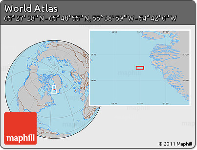 Gray Location Map of the Area around 65° 38' 11" N, 55° 10' 29" W