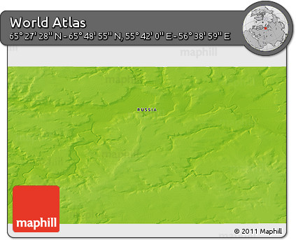 Physical 3D Map of the Area around 65° 38' 11" N, 56° 10' 29" E