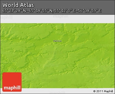 Physical 3D Map of the Area around 65° 38' 11" N, 56° 10' 29" E