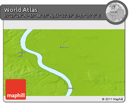 Physical 3D Map of the Area around 65° 38' 11" N, 57° 1' 29" E