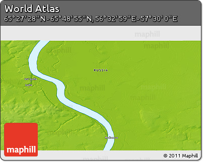 Physical 3D Map of the Area around 65° 38' 11" N, 57° 1' 29" E
