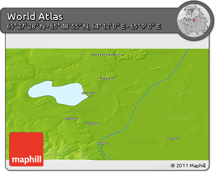 Physical 3D Map of the Area around 65° 38' 11" N, 64° 40' 30" E