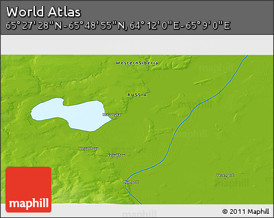 Physical 3D Map of the Area around 65° 38' 11" N, 64° 40' 30" E