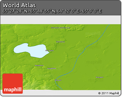 Physical 3D Map of the Area around 65° 38' 11" N, 64° 40' 30" E