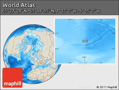 Shaded Relief Location Map of the Area around 65° 38' 11" N, 6° 43' 29" W