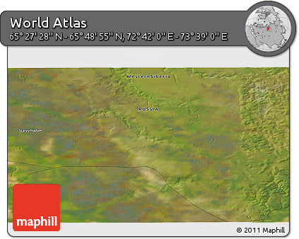 Satellite 3D Map of the Area around 65° 38' 11" N, 73° 10' 30" E