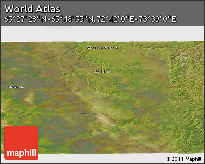 Satellite 3D Map of the Area around 65° 38' 11" N, 73° 10' 30" E