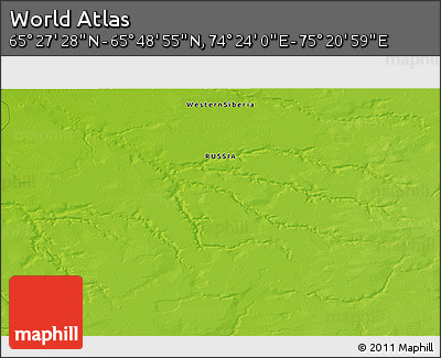 Physical 3D Map of the Area around 65° 38' 11" N, 74° 52' 30" E
