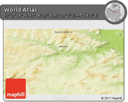 Physical 3D Map of the Area around 65° 38' 11" N, 94° 25' 30" E