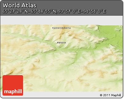 Physical 3D Map of the Area around 65° 38' 11" N, 94° 25' 30" E