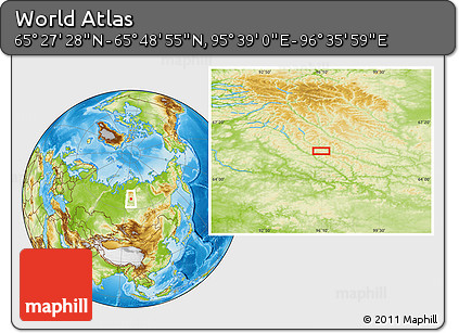 Physical Location Map of the Area around 65° 38' 11" N, 96° 7' 30" E