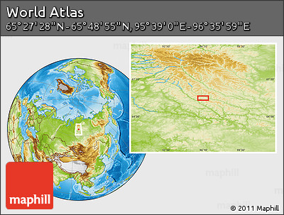 Physical Location Map of the Area around 65° 38' 11" N, 96° 7' 30" E