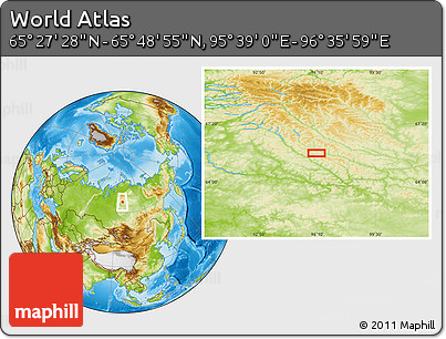 Physical Location Map of the Area around 65° 38' 11" N, 96° 7' 30" E