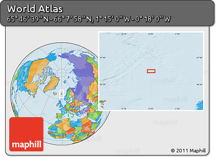 Political Location Map of the Area around 65° 57' 19" N, 0° 46' 30" W