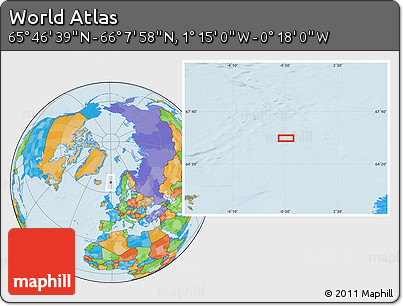 Political Location Map of the Area around 65° 57' 19" N, 0° 46' 30" W