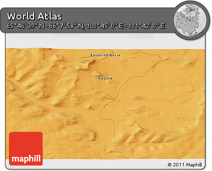 Political 3D Map of the Area around 65° 57' 19" N, 101° 13' 29" E