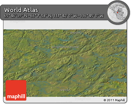 Satellite 3D Map of the Area around 65° 57' 19" N, 117° 13' 29" W