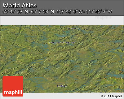 Satellite 3D Map of the Area around 65° 57' 19" N, 117° 13' 29" W