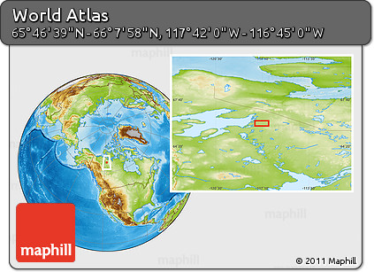 Physical Location Map of the Area around 65° 57' 19" N, 117° 13' 29" W