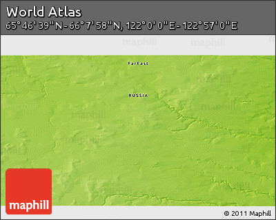 Physical 3D Map of the Area around 65° 57' 19" N, 122° 28' 29" E