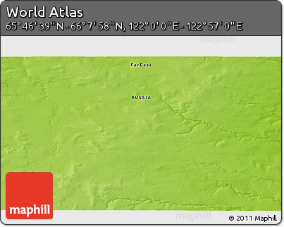 Physical 3D Map of the Area around 65° 57' 19" N, 122° 28' 29" E
