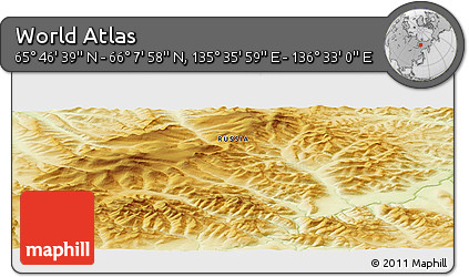 Physical Panoramic Map of the Area around 65° 57' 19" N, 136° 4' 29" E