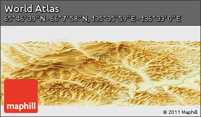 Physical Panoramic Map of the Area around 65° 57' 19" N, 136° 4' 29" E