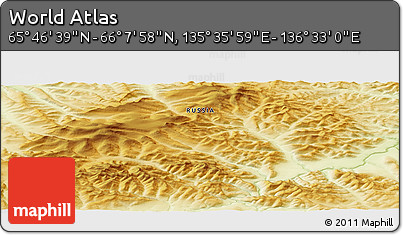 Physical Panoramic Map of the Area around 65° 57' 19" N, 136° 4' 29" E