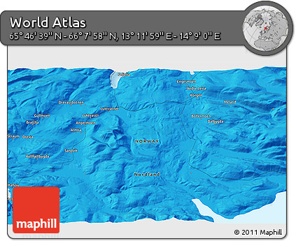 Political 3D Map of the Area around 65° 57' 19" N, 13° 40' 30" E