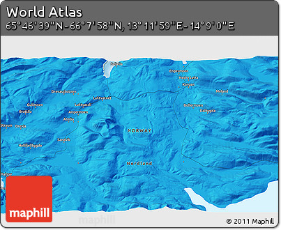 Political 3D Map of the Area around 65° 57' 19" N, 13° 40' 30" E