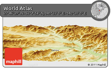 Physical Panoramic Map of the Area around 65° 57' 19" N, 142° 1' 30" E