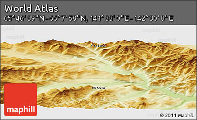 Physical Panoramic Map of the Area around 65° 57' 19" N, 142° 1' 30" E